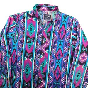 Vintage 1990s Wrangler Cowboy Cut Long Sleeve Southwestern Shirt Men‎ 16 1/2 35